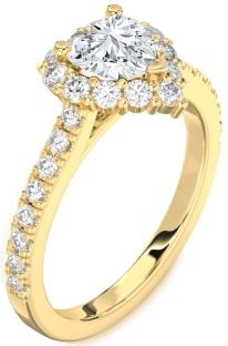 Diamond Gold Heart Halo Pave Engagement Ring