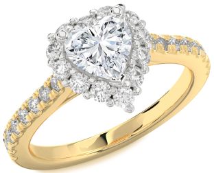 Diamond White Yellow Gold Heart Halo Solitaire Pave Engagement Ring