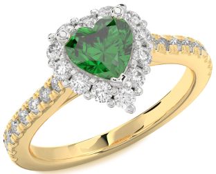 Diamond Emerald White Yellow Gold Heart Halo Solitaire Pave Engagement Ring