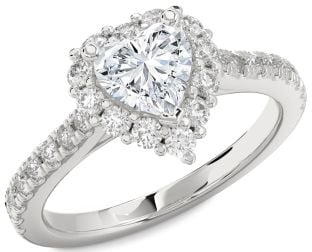 Diamond Platinum Heart Halo Solitaire Pave Engagement Ring