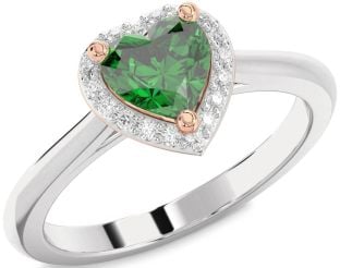 Diamond Emerald White Rose Gold Heart Halo Solitaire Engagement Ring