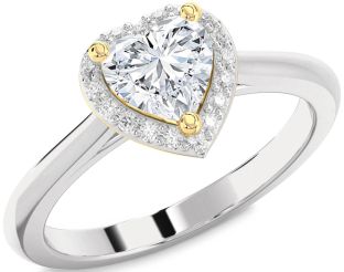 Diamond White Yellow Gold Heart Halo Solitaire Engagement Ring
