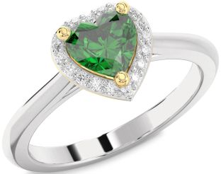 Diamond Emerald White Yellow Gold Heart Halo Solitaire Engagement Ring