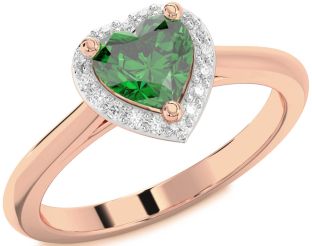 Diamond Emerald Rose Gold Heart Halo Solitaire Engagement Ring