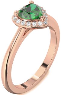Diamond Emerald Rose Gold Heart Halo Engagement Ring