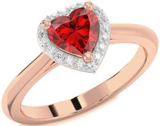 Diamond Ruby Rose Gold Heart Halo Solitaire Engagement Ring