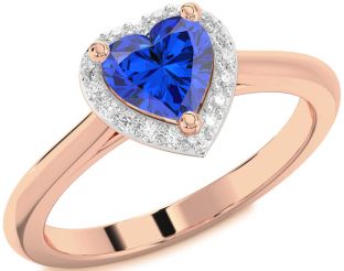 Diamond Blue Sapphire Rose Gold Heart Halo Engagement Ring