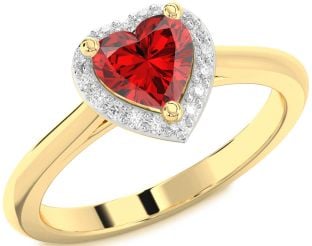 Diamond Ruby Gold Heart Halo Solitaire Engagement Ring