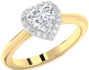 Diamond White Yellow Gold Heart Halo Solitaire Engagement Ring