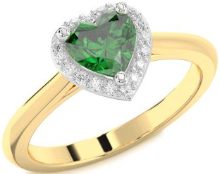 Diamond Emerald White Yellow Gold Heart Halo Solitaire Engagement Ring