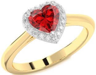 Diamond Ruby White Yellow Gold Heart Halo Solitaire Engagement Ring