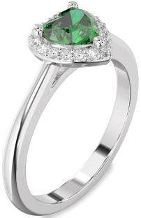 Diamond Emerald White Gold Heart Halo Engagement Ring