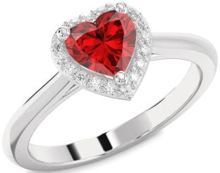 Diamond Ruby White Gold Heart Halo Solitaire Engagement Ring