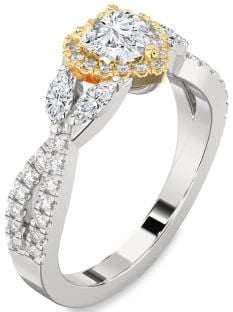 Diamond Silver & 10K gold Heart Halo Engagement Ring