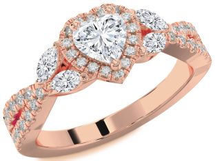 Diamond Rose Gold Heart Halo Solitaire Engagement Ring