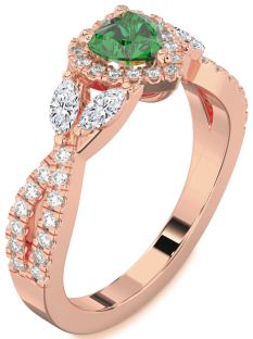 Diamond Emerald Rose Gold Heart Halo Engagement Ring