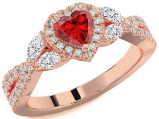 Diamond Ruby Rose Gold Heart Halo Solitaire Engagement Ring