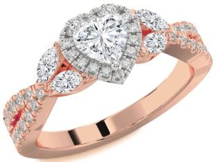 Diamond White Rose Gold Heart Halo Solitaire Engagement Ring