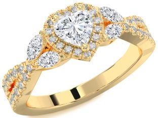 Diamond Gold Heart Halo Solitaire Engagement Ring