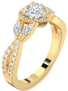 Diamond Gold Heart Halo Engagement Ring