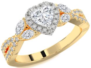 Diamond White Yellow Gold Heart Halo Solitaire Engagement Ring
