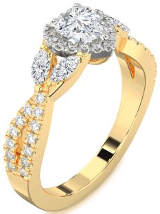 Diamond White Yellow Gold Heart Halo Engagement Ring