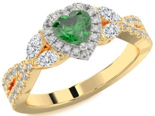 Diamond Emerald White Yellow Gold Heart Halo Solitaire Engagement Ring