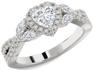 Diamond Platinum Heart Halo Solitaire Engagement Ring