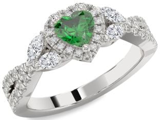 Diamond Emerald Platinum Heart Halo Solitaire Engagement Ring