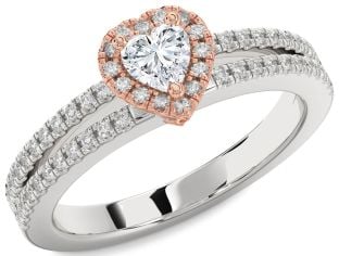 Diamond Silver & 10K Rose Gold Heart Promise Ring