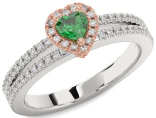 Diamond Emerald White Rose Gold Heart Promise Ring