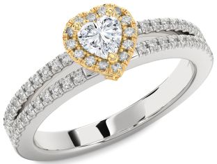 Diamond White Yellow Gold Heart Promise Ring