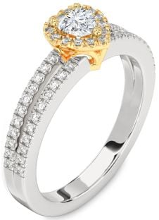 Diamond Silver & 10K gold Heart Pave Promise Ring