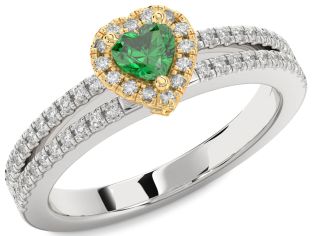 Diamond Emerald White Yellow Gold Heart Promise Ring