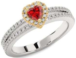 Diamond Ruby White Yellow Gold Heart Promise Ring