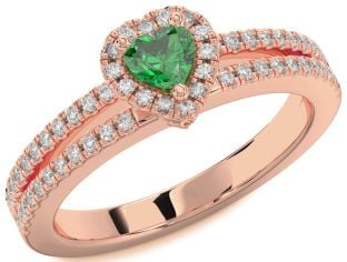 Diamond Emerald Rose Gold Heart Promise Ring