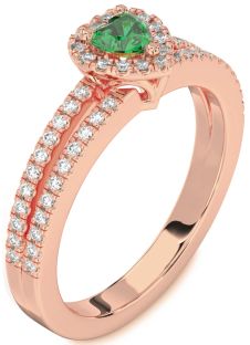 Diamond Emerald Rose Gold Heart Pave Promise Ring