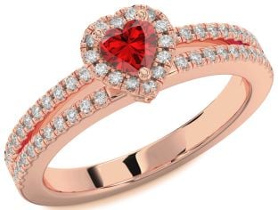 Diamond Ruby Rose Gold Heart Promise Ring