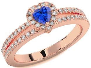 Diamond Blue Sapphire Rose Gold Heart Pave Promise Ring