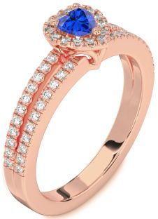 Diamond Blue Sapphire Rose Gold Heart Pave Promise Ring