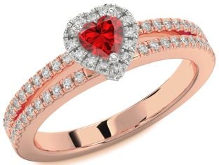 Diamond Ruby White Rose Gold Heart Promise Ring