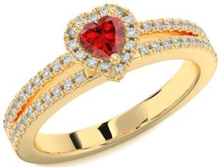 Diamond Ruby Gold Heart Promise Ring