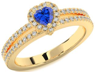 Diamond Blue Sapphire Gold Heart Promise Ring