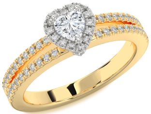 Diamond White Yellow Gold Heart Promise Ring