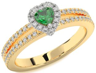 Diamond Emerald White Yellow Gold Heart Promise Ring