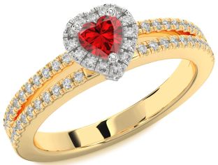 Diamond Ruby White Yellow Gold Heart Promise Ring