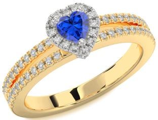 Diamond Blue Sapphire Gold Silver Heart Pave Promise Ring