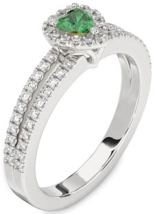 Diamond Emerald White Gold Heart Pave Promise Ring
