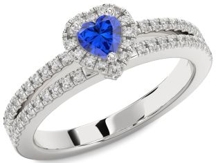 Diamond Blue Sapphire White Gold Heart Promise Ring