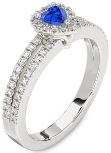 Diamond Blue Sapphire Platinum Heart Pave Promise Ring